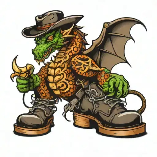 Dragon in cowboy boots tattoo design idea