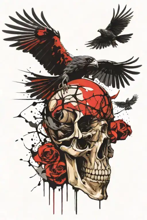 skull crow skull tattoo design idea