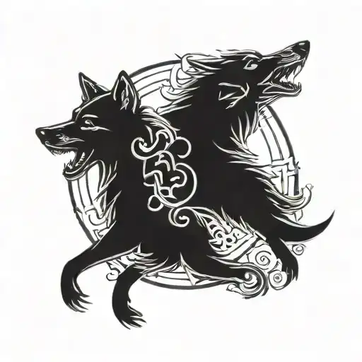 A tattoo of a wolf and fox facing each other in a yin and yang formation tattoo design idea