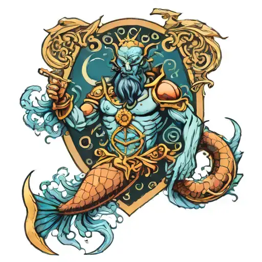 ocean deep Neptune with the shield of the tattoo design idea