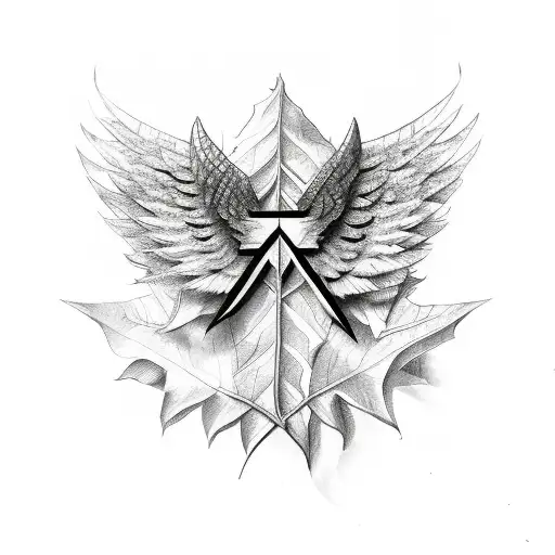 Cross With Leaves shaped like wings tattoo design idea
