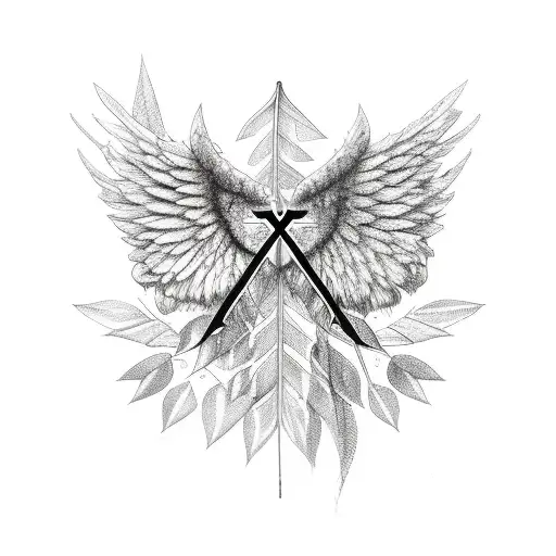 Cross With Leaves shaped like wings tattoo design idea