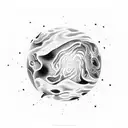 A surreal art piece featuring a globe surrounded by a galaxy of stars and planets tattoo design idea