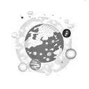 A surreal art piece featuring a globe surrounded by a galaxy of stars and planets tattoo design idea