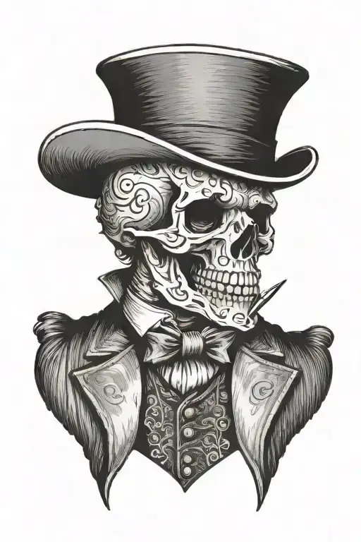 skull with a vest wearing a short top hat tattoo design idea