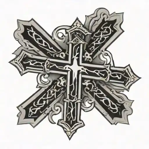 simple Christian cross with the words Jeshua hamashiach  tattoo design idea
