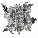 simple Christian cross with the words Jeshua hamashiach  tattoo design idea