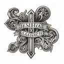simple Christian cross with the words Jeshua hamashiach  tattoo design idea