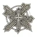 simple Christian cross with the words Jeshua hamashiach  tattoo design idea