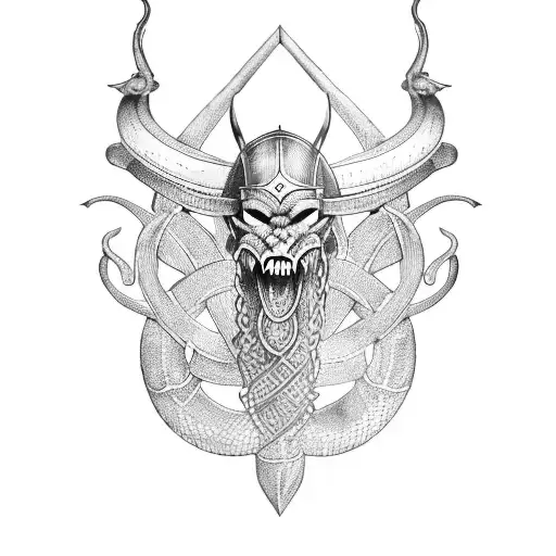 viking sea ship serpent tattoo design idea