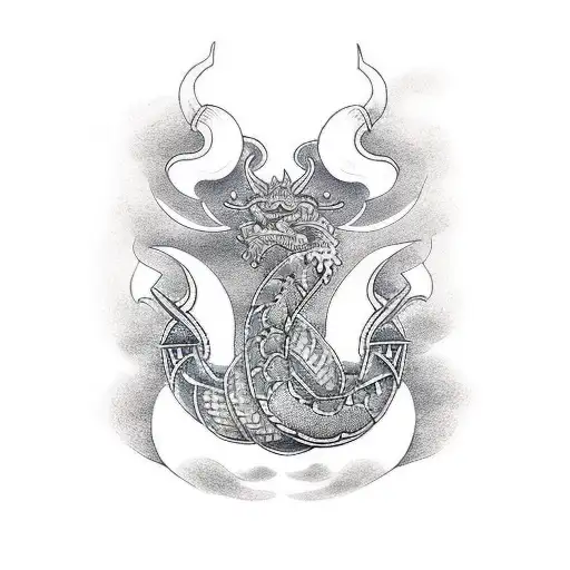 viking sea ship serpent tattoo design idea