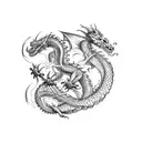 dragon spiraling around arm, starting at the bicep, with the head at shoulder levem tattoo design idea