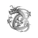 dragon spiraling around arm, starting at the bicep, with the head at shoulder levem tattoo design idea