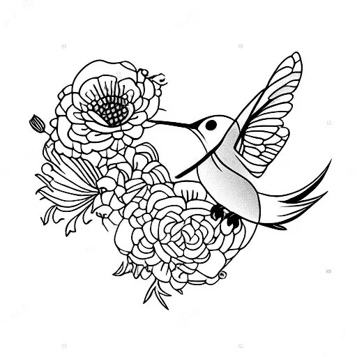 Hummingbird with bees and flowers tattoo design idea