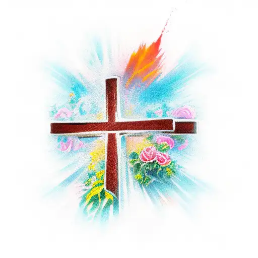 the word blessed with a cross tattoo design idea