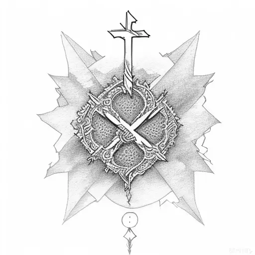 the word blessed with a cross tattoo design idea