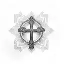 the word blessed with a cross tattoo design idea