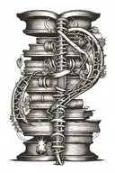 A tattoo design combining a DNA double helix with a book spine, representing the client's love for science and books tattoo design idea