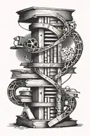 A tattoo design combining a DNA double helix with a book spine, representing the client's love for science and books tattoo design idea