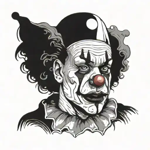 clown in relay attire, sad and out of breath face tattoo design idea
