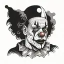 clown in relay attire, sad and out of breath face tattoo design idea