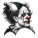 clown in relay attire, sad and out of breath face tattoo design idea