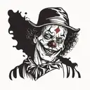 clown in relay attire, sad and out of breath face tattoo design idea
