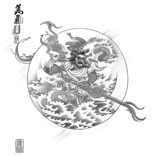 raijin god of wind on leftside and fujin god of thunder on right side  tattoo design idea