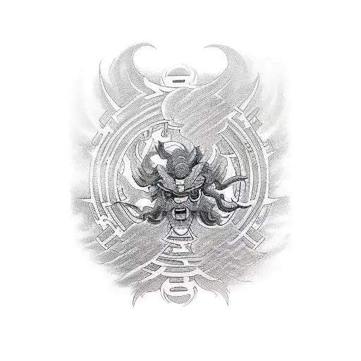 generate image tattoo  chest and sleeve detail raijin god of wind on leftside and fujin god of thunder on right side  tattoo design idea