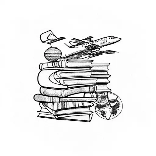 A stack of books with travel destinations as their titles tattoo design idea