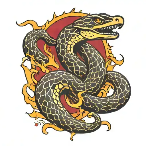 An old-school tattoo of a snake coiled around a lightning bolt in a traditional style tattoo design idea