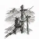 A lineman working on a power pole with a backdrop of mountains tattoo design idea