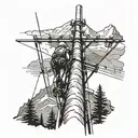 A lineman working on a power pole with a backdrop of mountains tattoo design idea