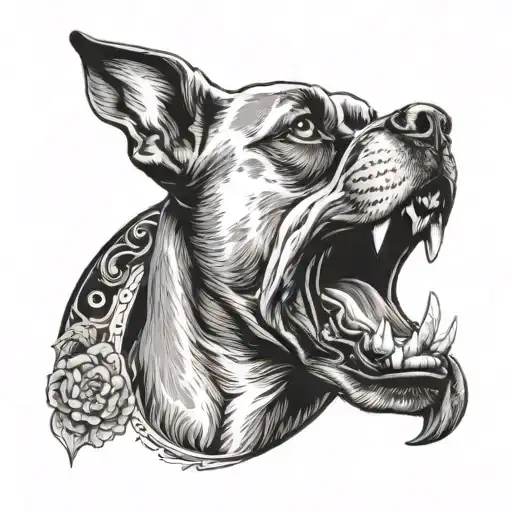 A boxer dog howling at the moon with a music festival backdrop tattoo design idea