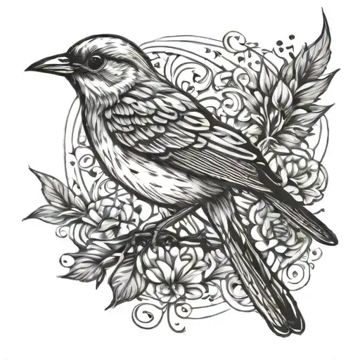 Nightingale with quill pen tattoo design idea