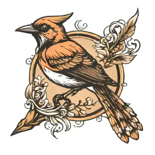 Nightingale with quill pen tattoo design idea