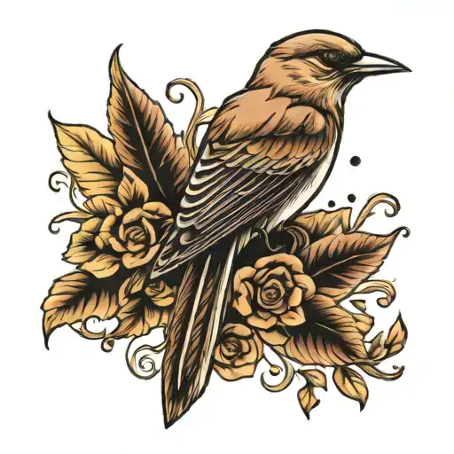 Nightingale and quill pen tattoo design idea