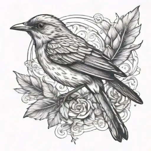 Nightingale with quill pen tattoo design idea