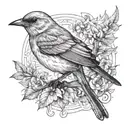 Nightingale with quill pen tattoo design idea