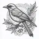 Nightingale with quill pen tattoo design idea