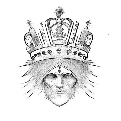 V letter in caesar crown tattoo design idea