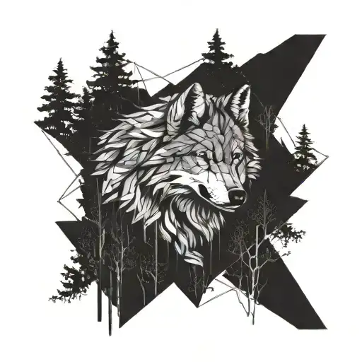 wolf in motion, against the backdrop of a night forest. Use subtle lines and shadows for depth. The emphasis on independence is important tattoo design idea