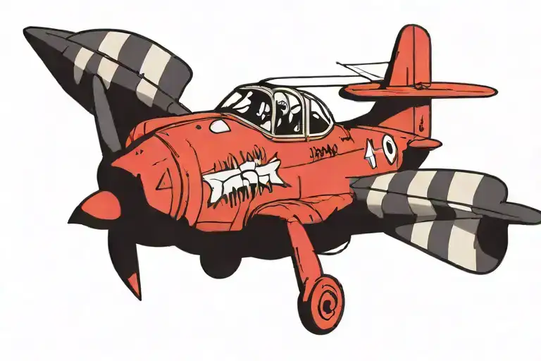red pig plane tattoo design idea