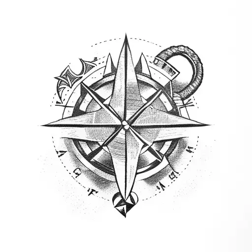 axe with a star a compass and a viking runner  tattoo design idea