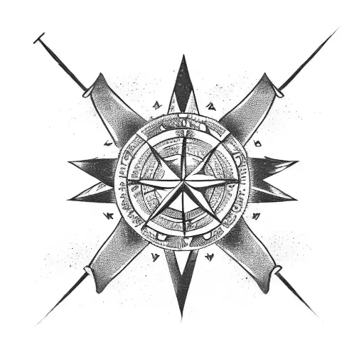 axe with a star a compass and a viking runner  tattoo design idea