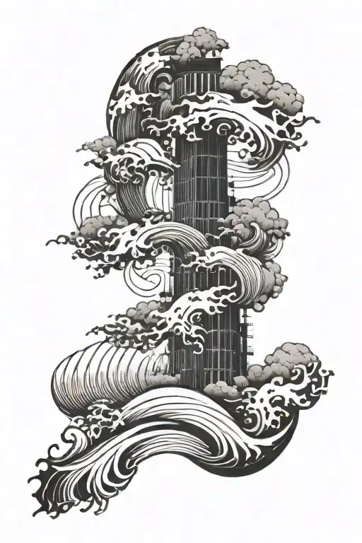 Waves and wind blowing tattoo design idea