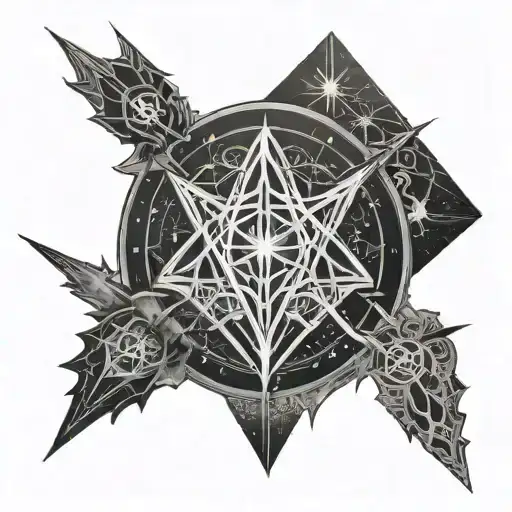 A detailed sigil representing the concept of light and darkness in Destiny 2 tattoo design idea