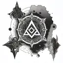 A detailed sigil representing the concept of light and darkness in Destiny 2 tattoo design idea