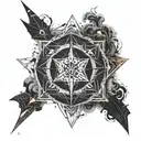 A detailed sigil representing the concept of light and darkness in Destiny 2 tattoo design idea