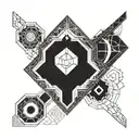 A geometric pattern inspired by the intricate designs found in Destiny 2 armor sets tattoo design idea